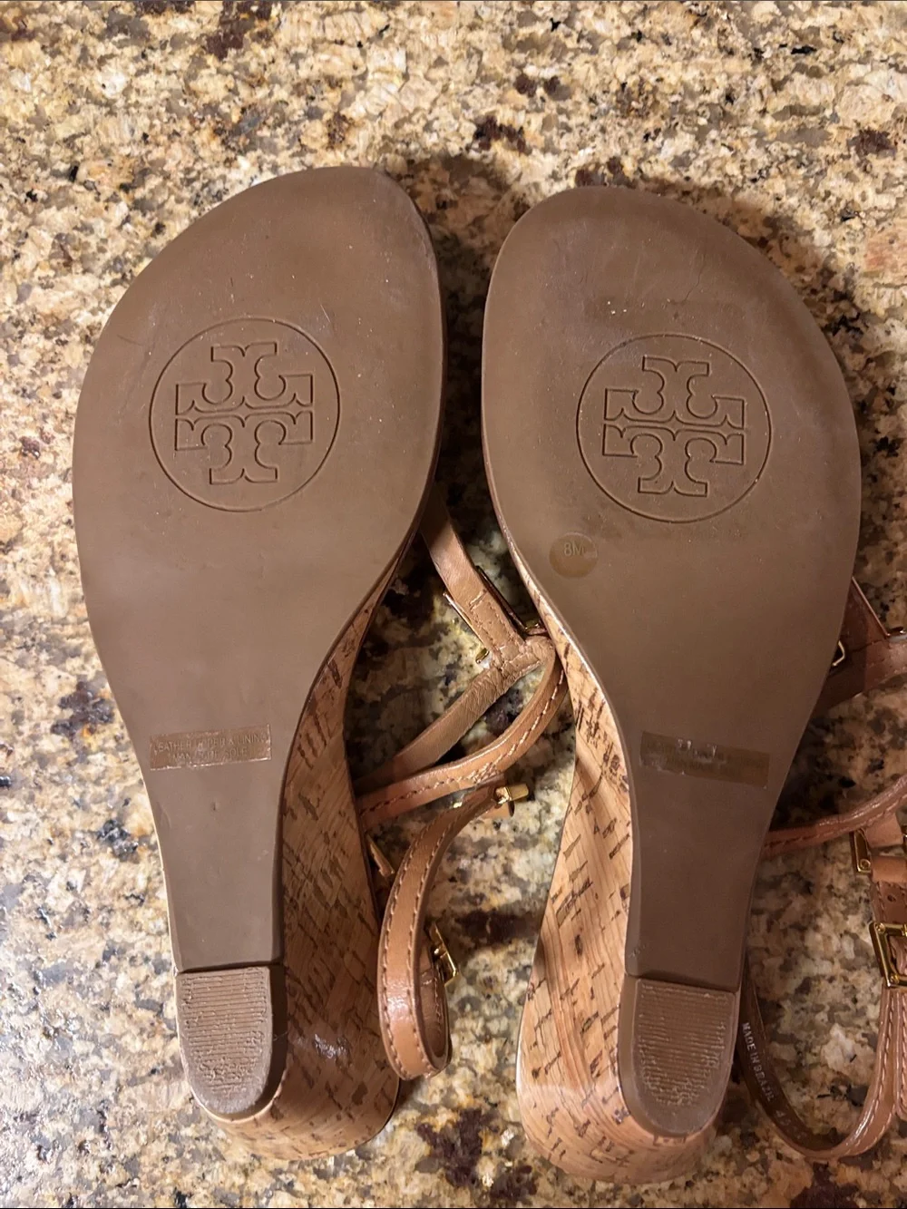 Tory Burch sz 8M Pauline Tan Leather T-Strap Wedge Sandals